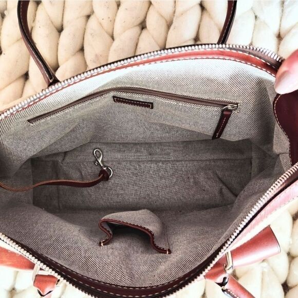Dooney & Bourke Neutral Canvas Double Push Lock Pocket Satchel, 7.5x13x5 - Picture 5 of 10